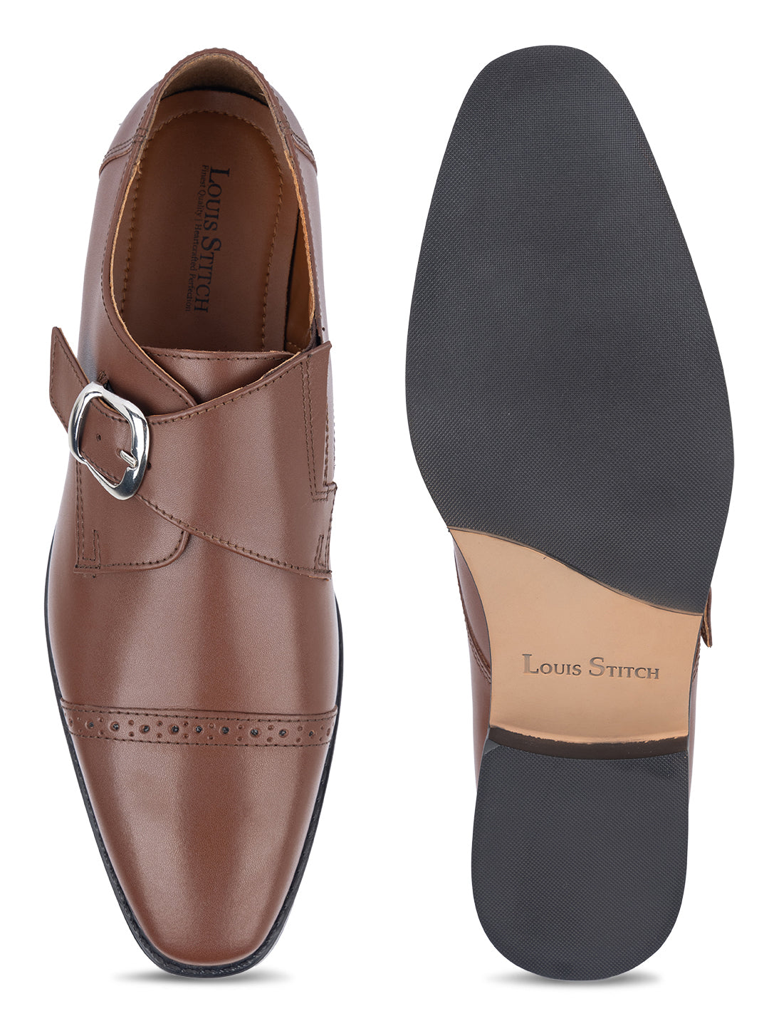 Tan Italian Leather Single Monk Strap Shoes
