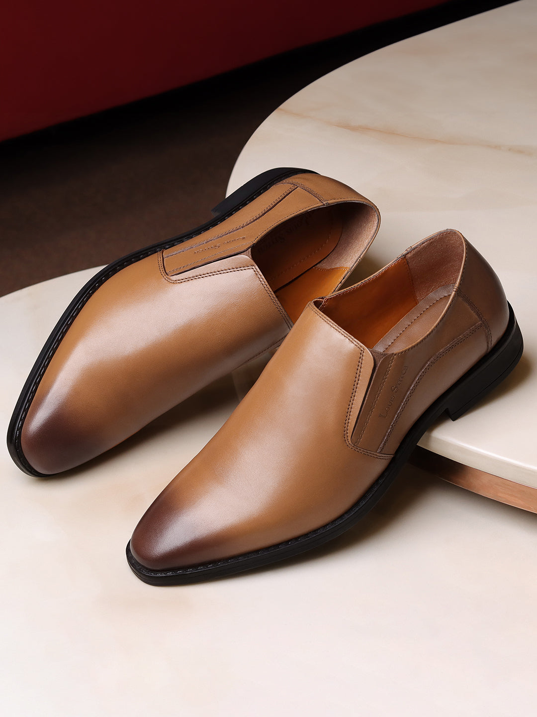 British Tan Egyptian Crust Leather Slip-On Shoes