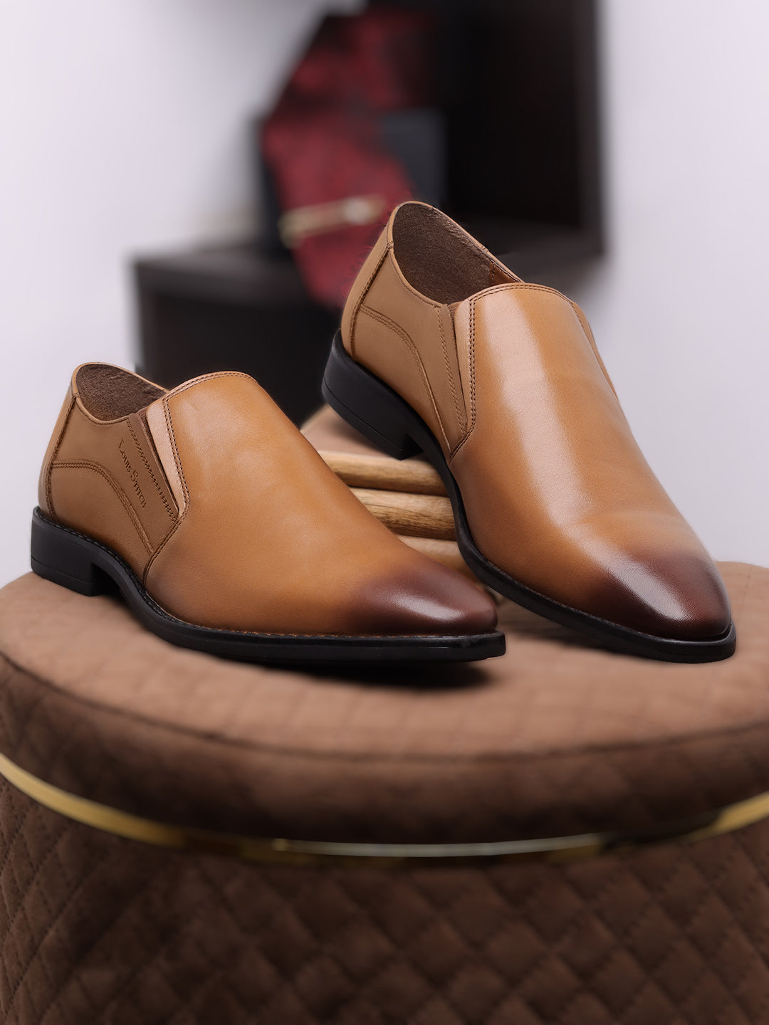 British Tan Egyptian Crust Leather Slip-On Shoes