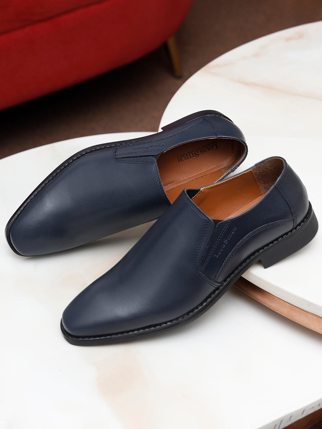 Prussian Blue Handmade Italian Leather Formal Slipons Shoes