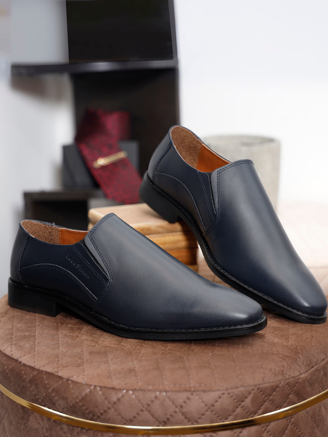Prussian Blue Handmade Italian Leather Formal Slipons Shoes