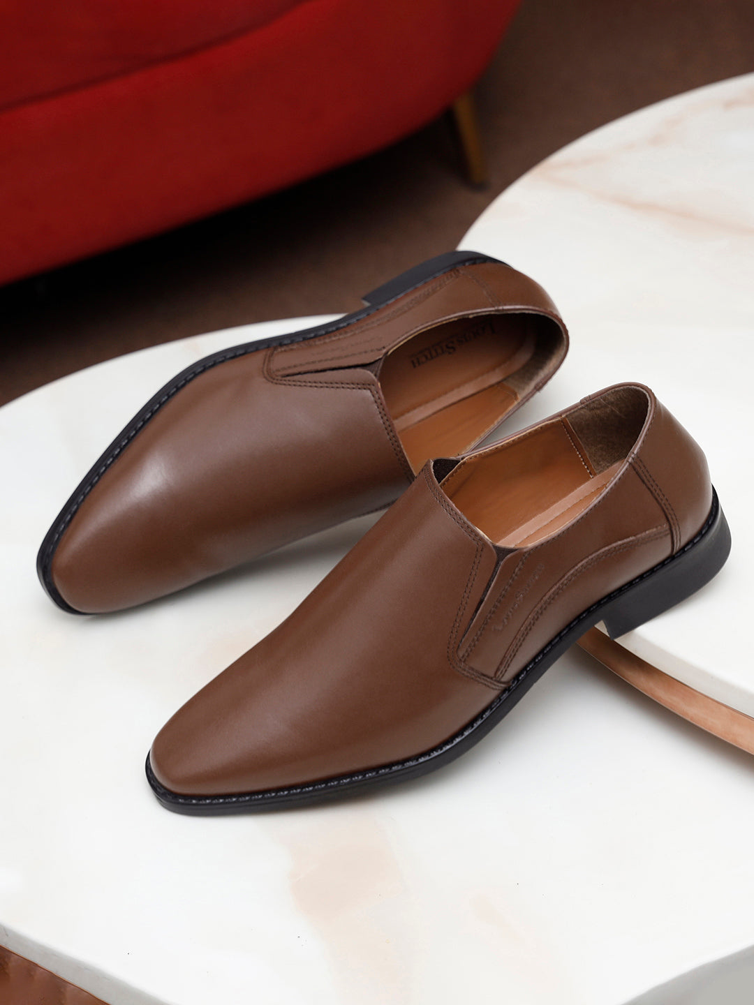 Tan Handmade Italian Leather Formal Slipons Shoes