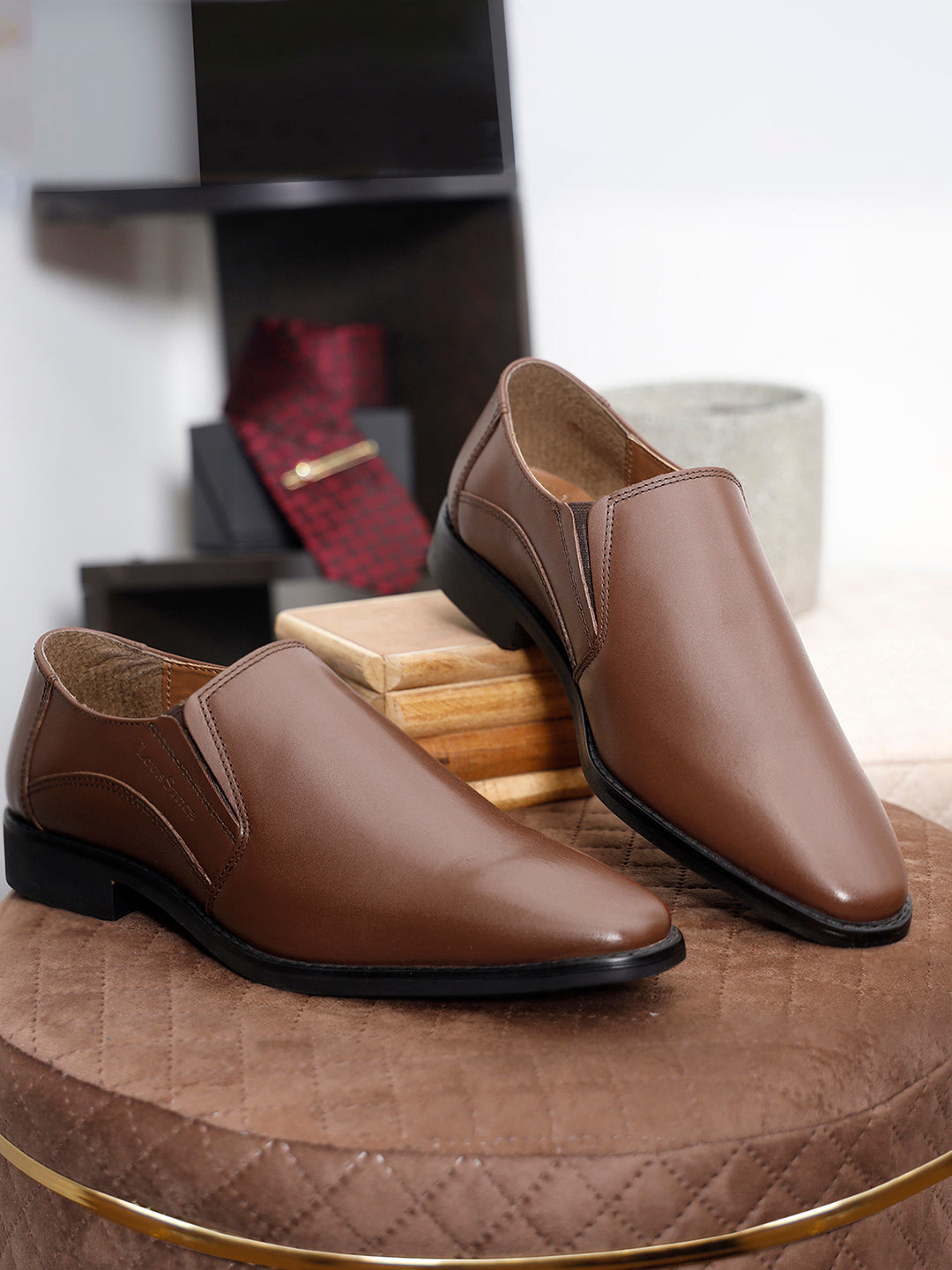 Tan Handmade Italian Leather Formal Slipons Shoes