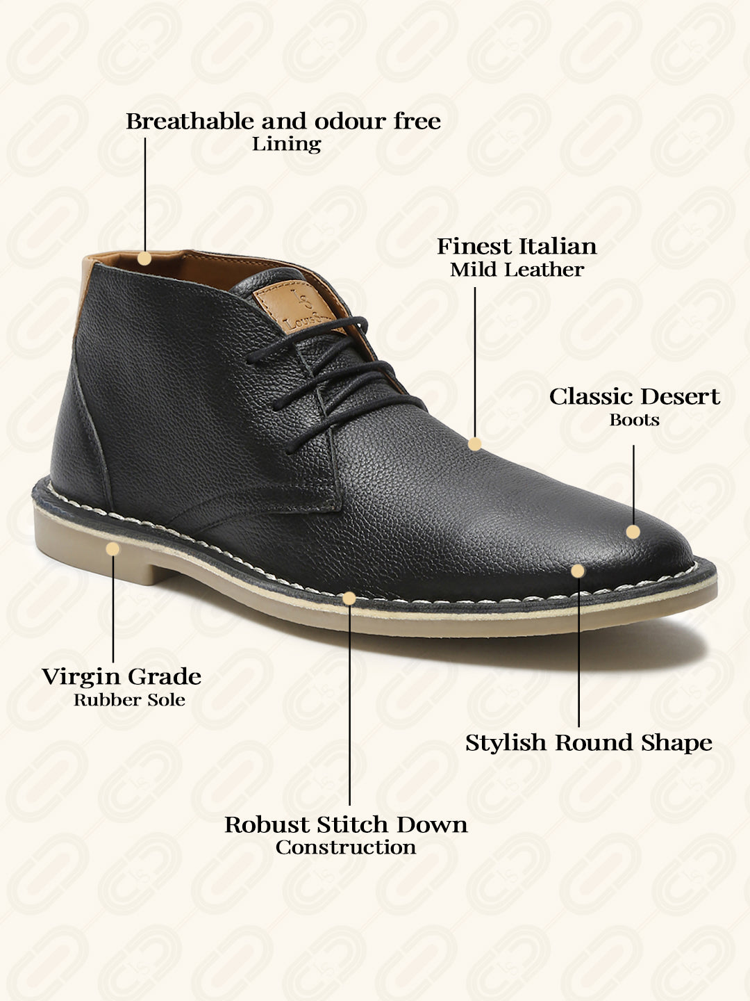 Jet Black Italian Leather British Stitch Down Chukka Boots