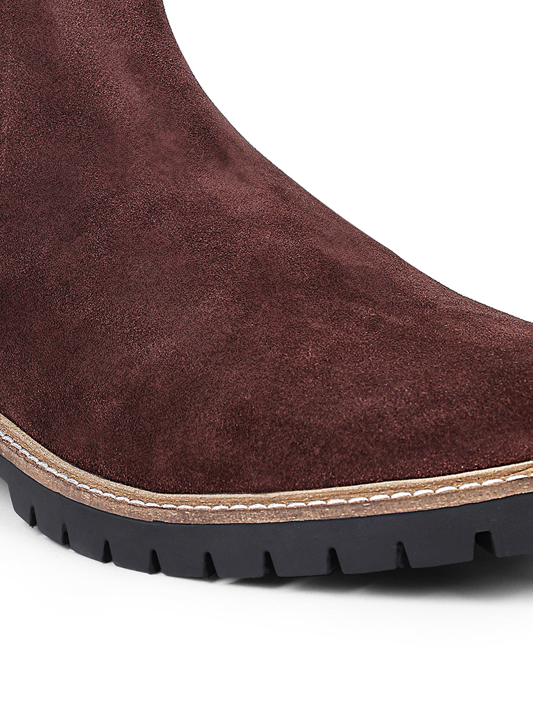 Brunette Brown High Ankle Suede Leather Chelsea Boots for Men