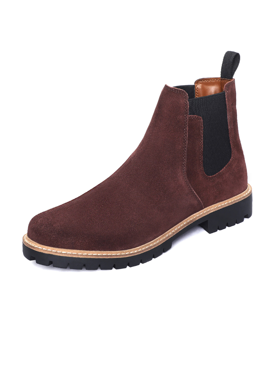 Brunette Brown High Ankle Suede Leather Chelsea Boots for Men