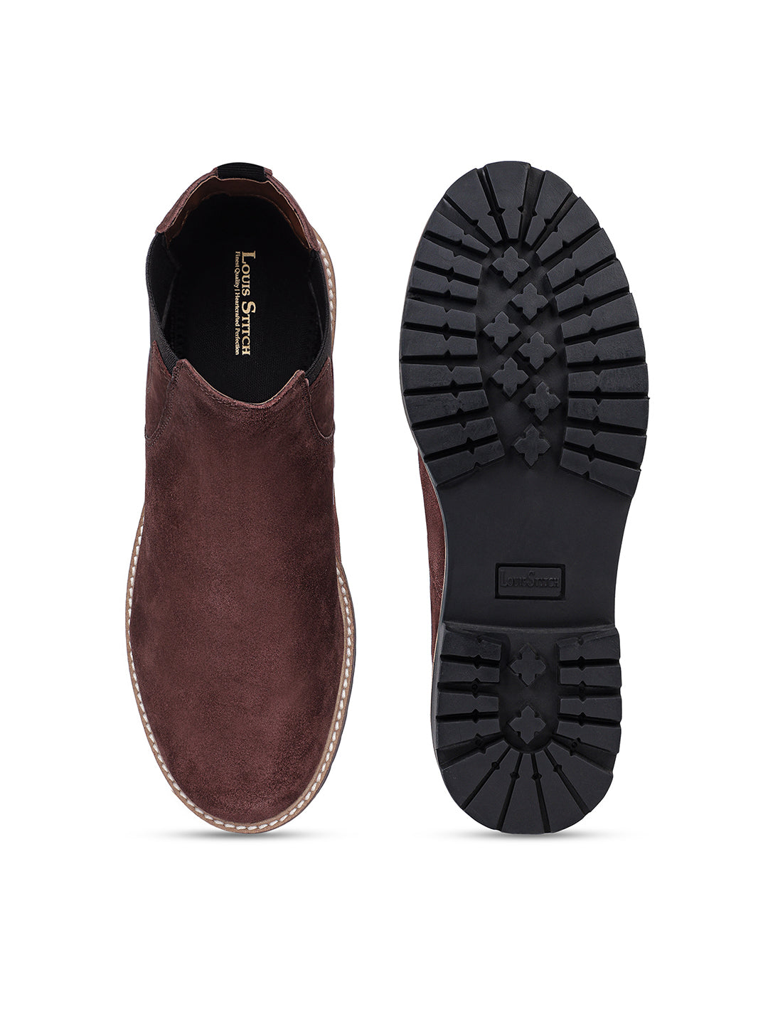 Brunette Brown High Ankle Suede Leather Chelsea Boots for Men