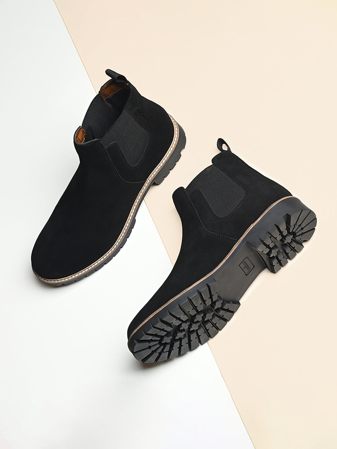 Jet Black High Ankle Suede Leather Chelsea Boots for Men