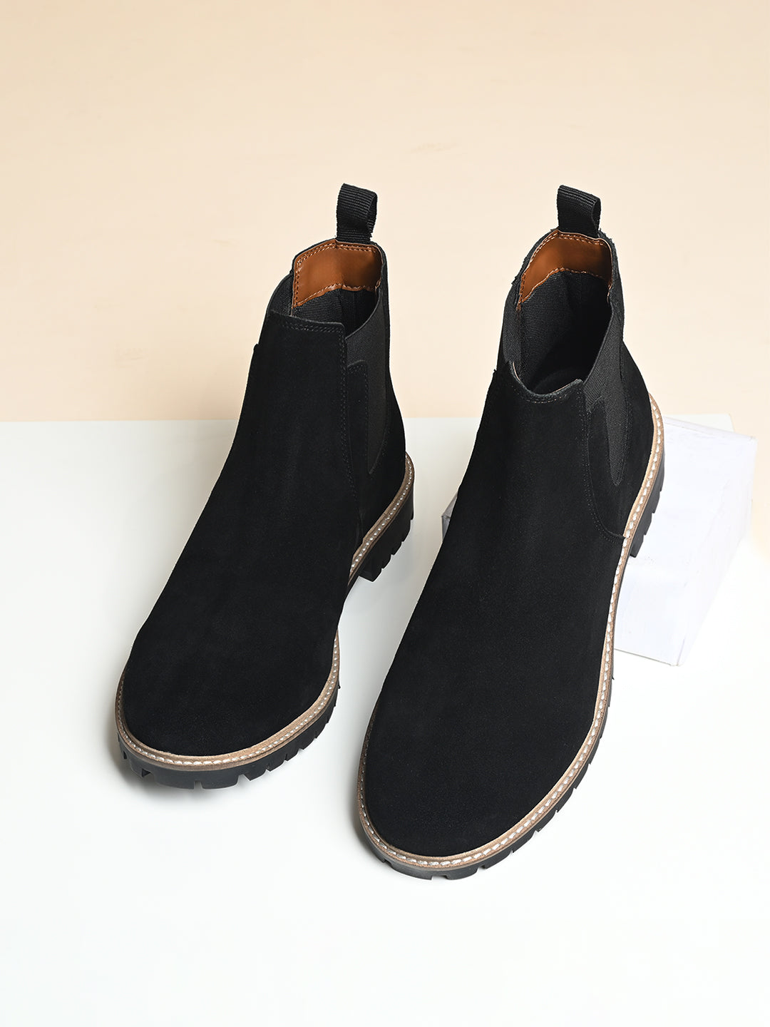Jet Black High Ankle Suede Leather Chelsea Boots for Men