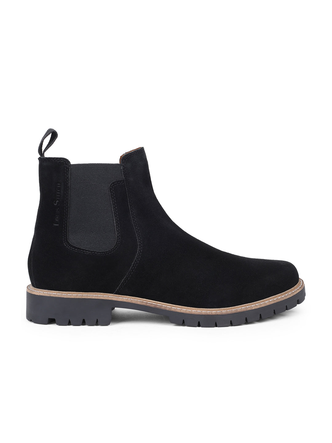 Jet Black High Ankle Suede Leather Chelsea Boots for Men