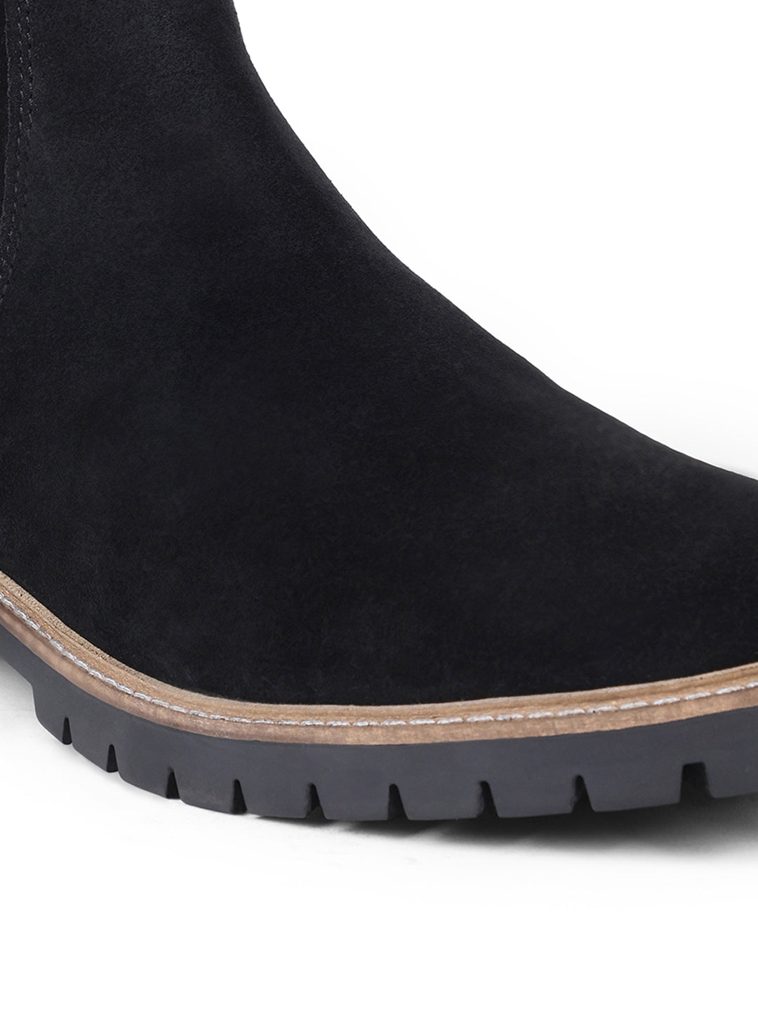 Jet Black High Ankle Suede Leather Chelsea Boots for Men