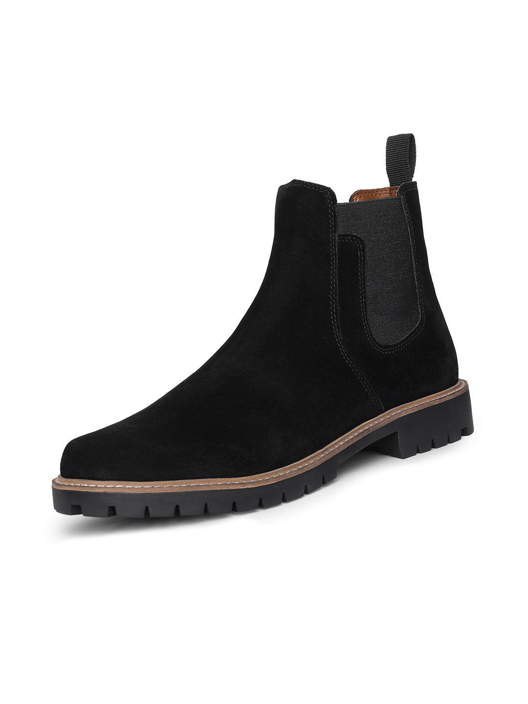 Jet Black High Ankle Suede Leather Chelsea Boots for Men
