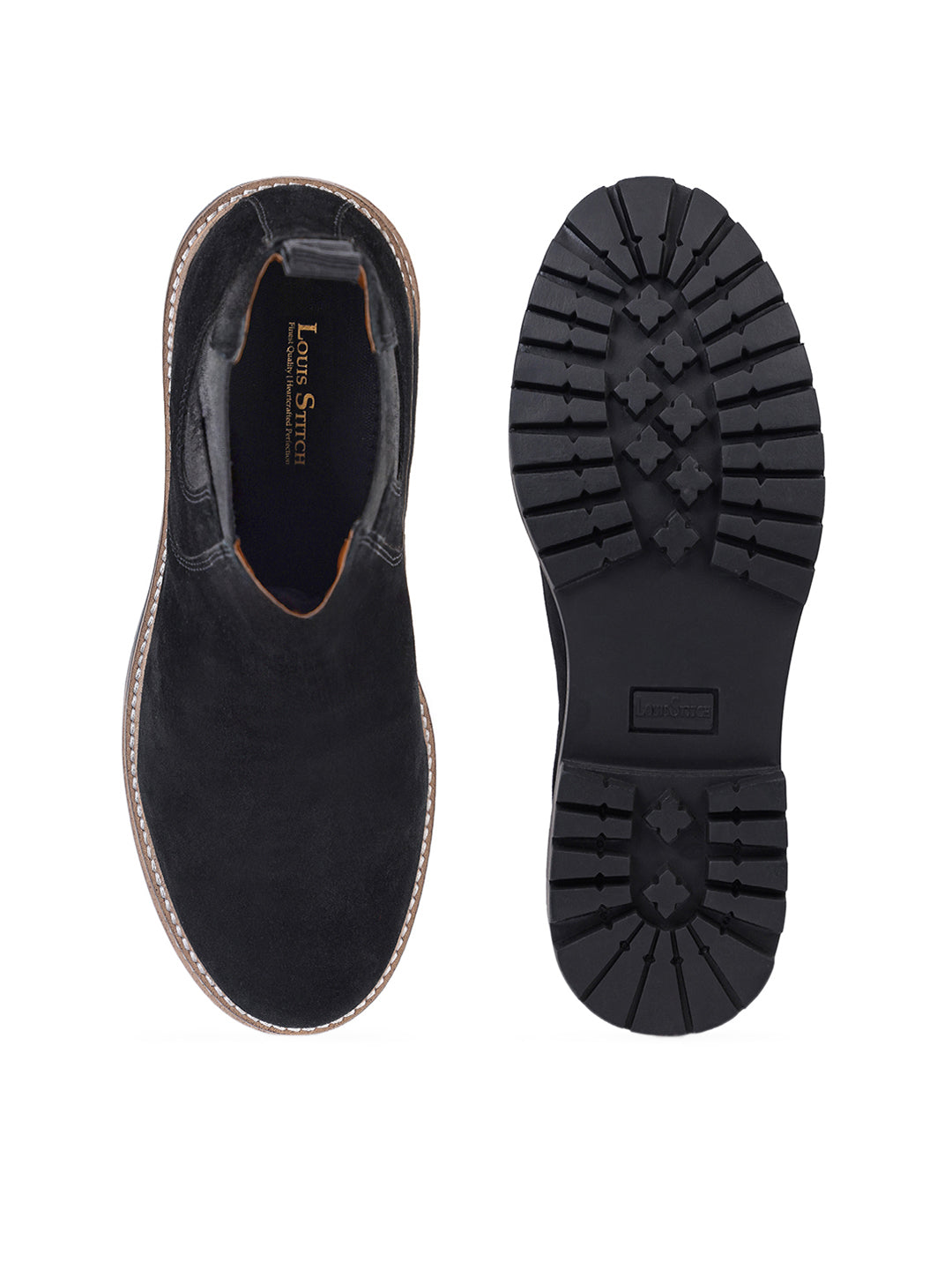 Jet Black High Ankle Suede Leather Chelsea Boots for Men