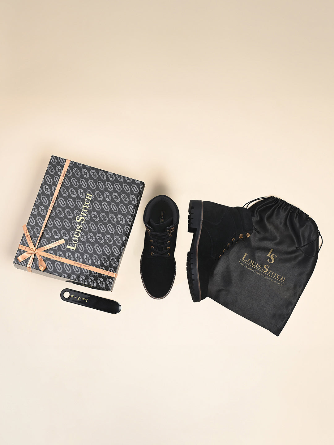 Jet Black High Ankle Suede Leather Chukka Boots for Men