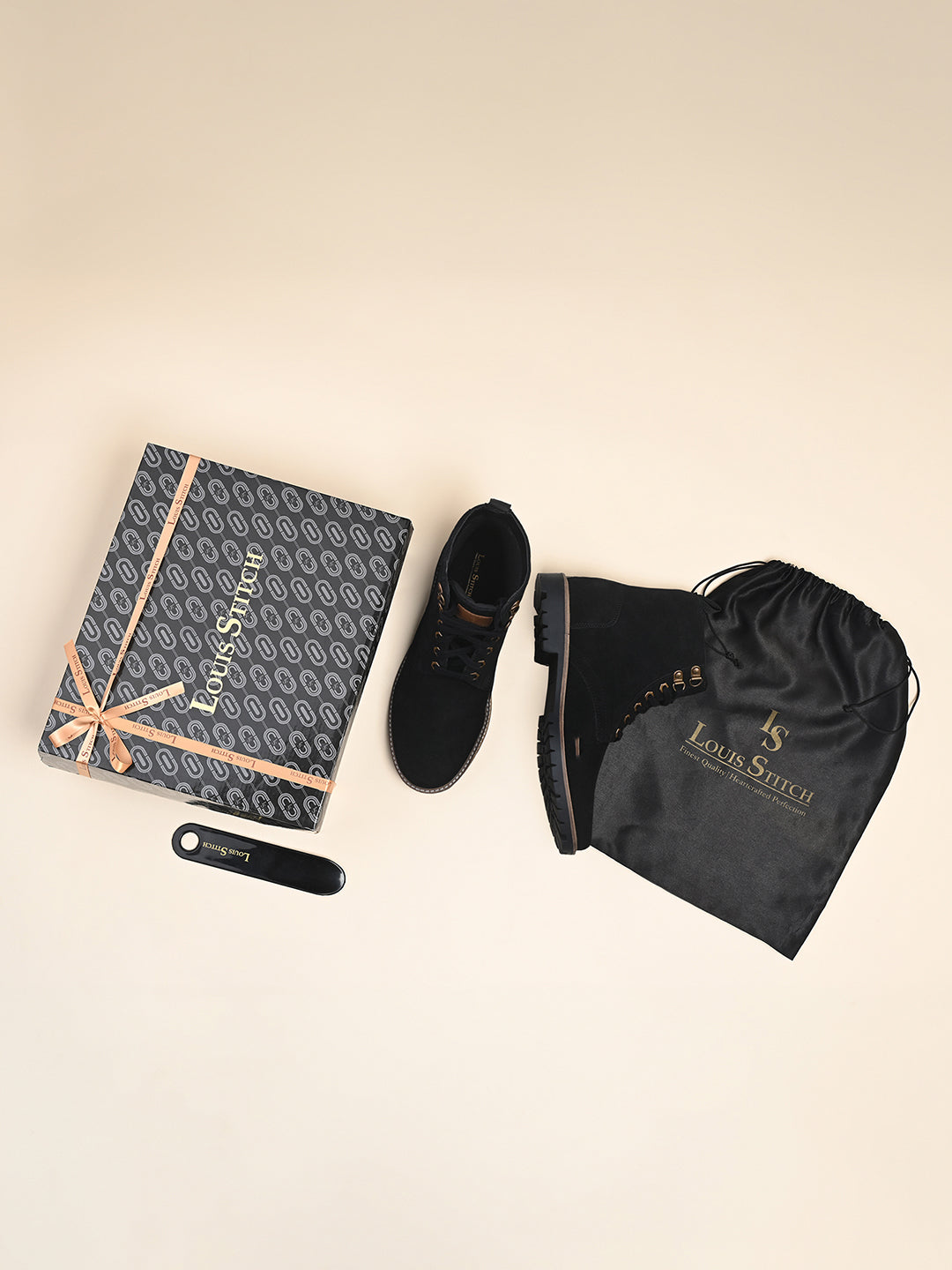 Jet Black High Ankle Suede Leather Chukka Boots for Men