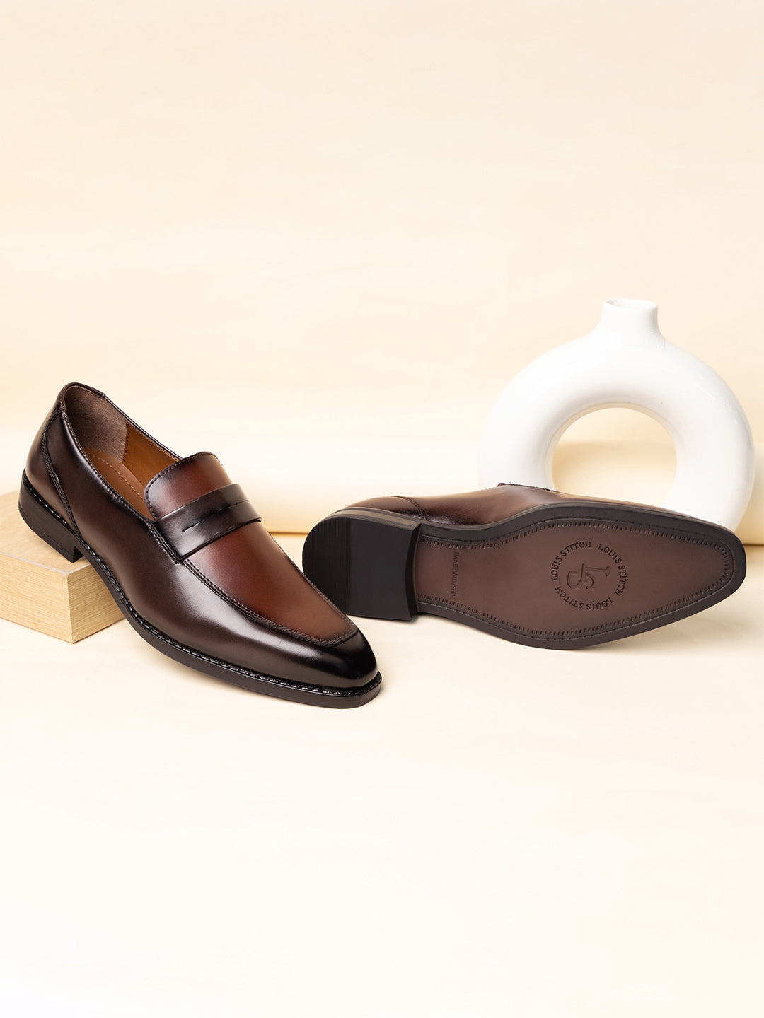 Brown and Tan Handcrafted Dual Tone Moccasins Slipon