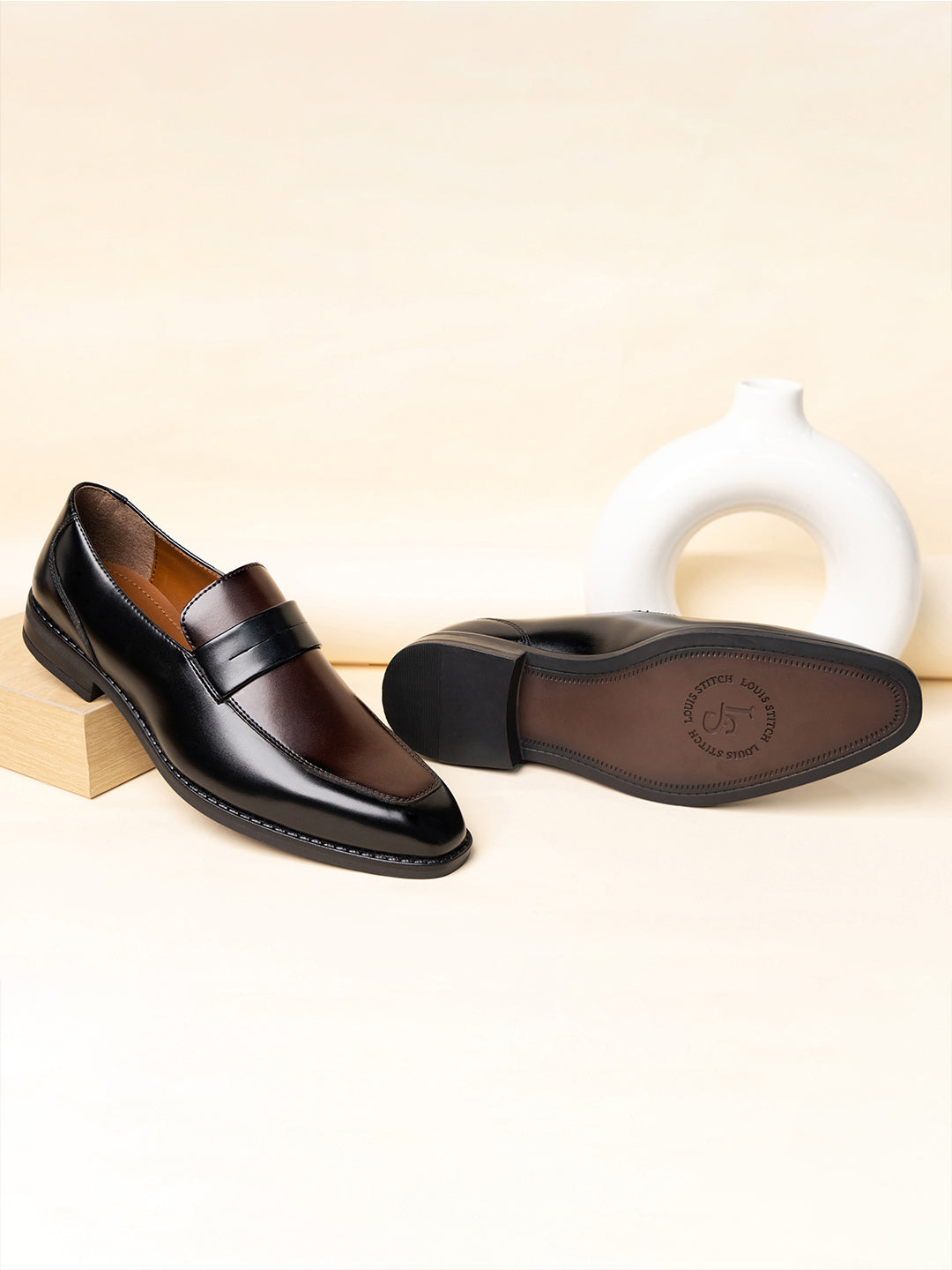 Black and Brown Handcrafted Dual Shade Moccasins Slipons