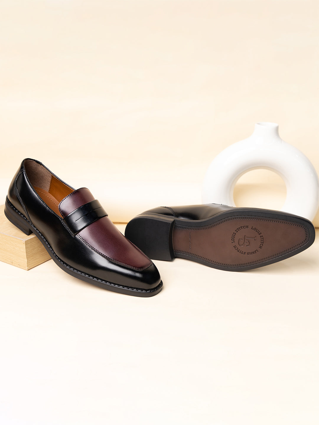 Black and Maroon Handcrafted Dual Tone Moccasins Slipon