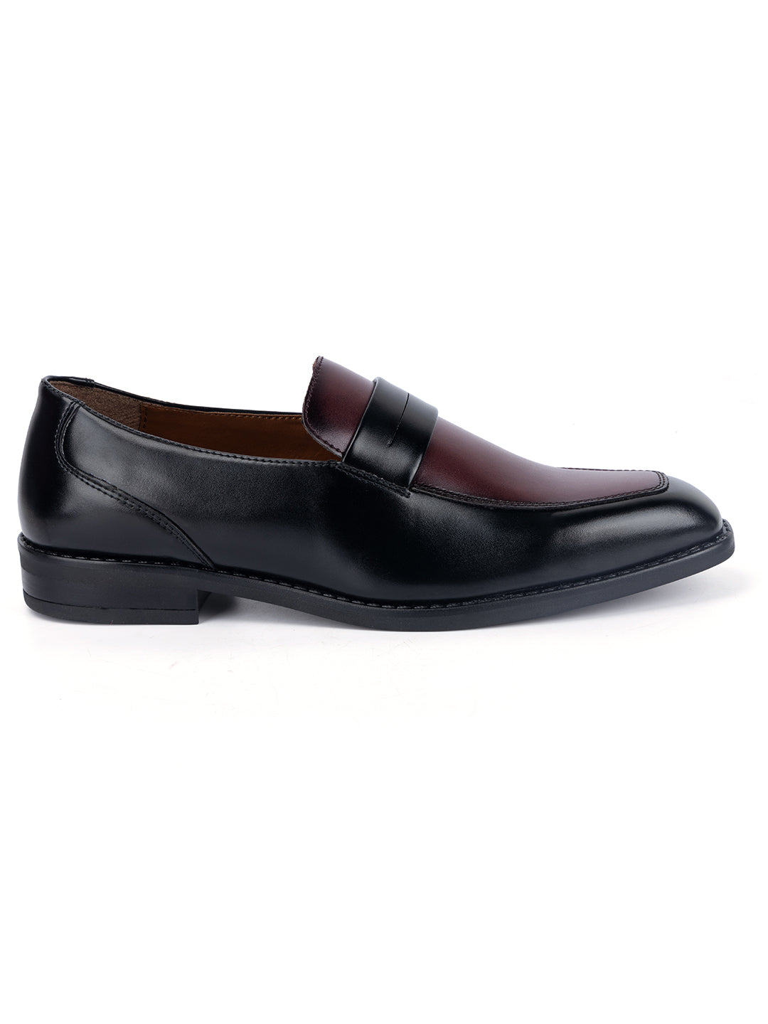 Black and Maroon Handcrafted Dual Tone Moccasins Slipon