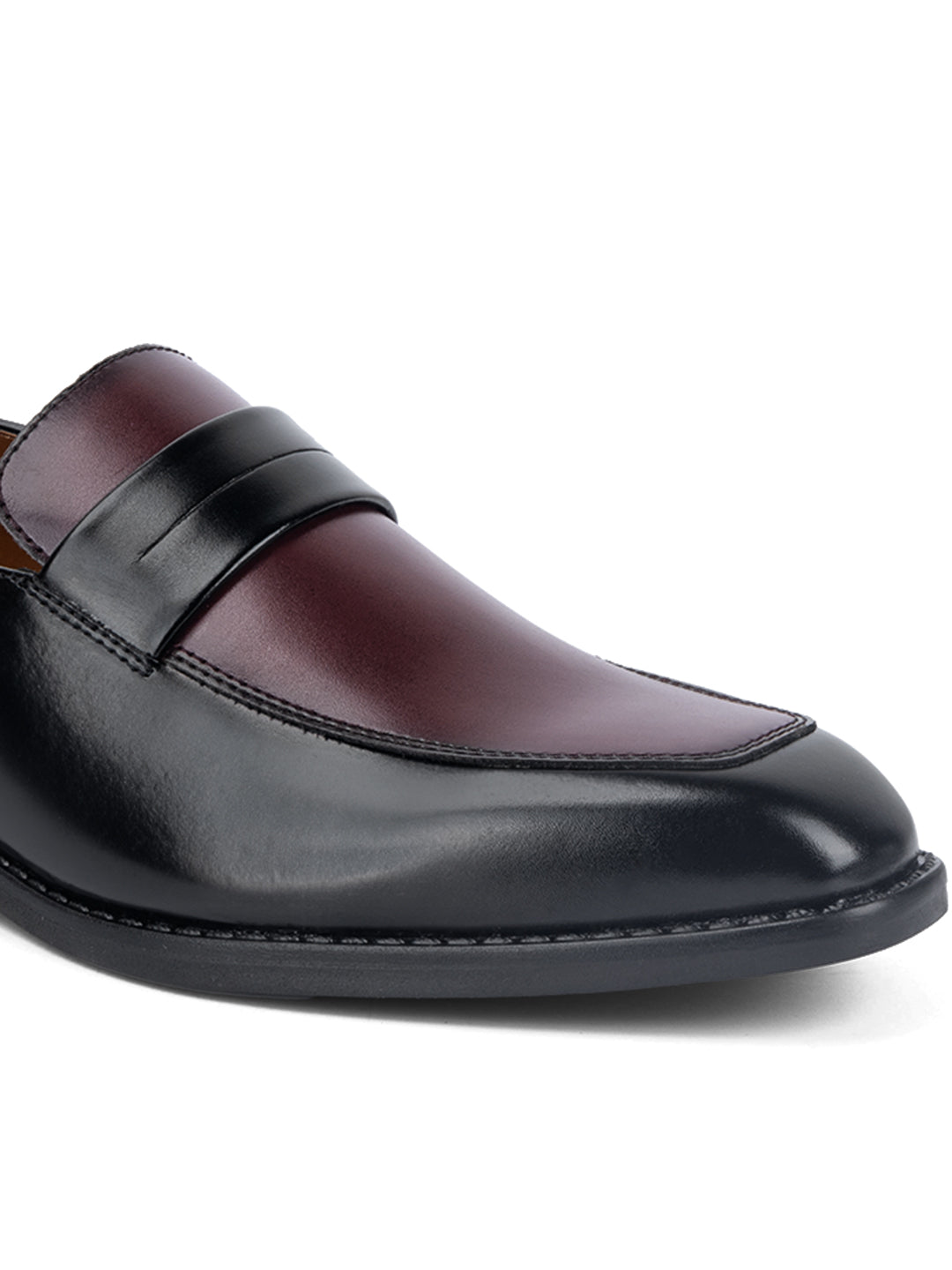 Black and Maroon Handcrafted Dual Tone Moccasins Slipon