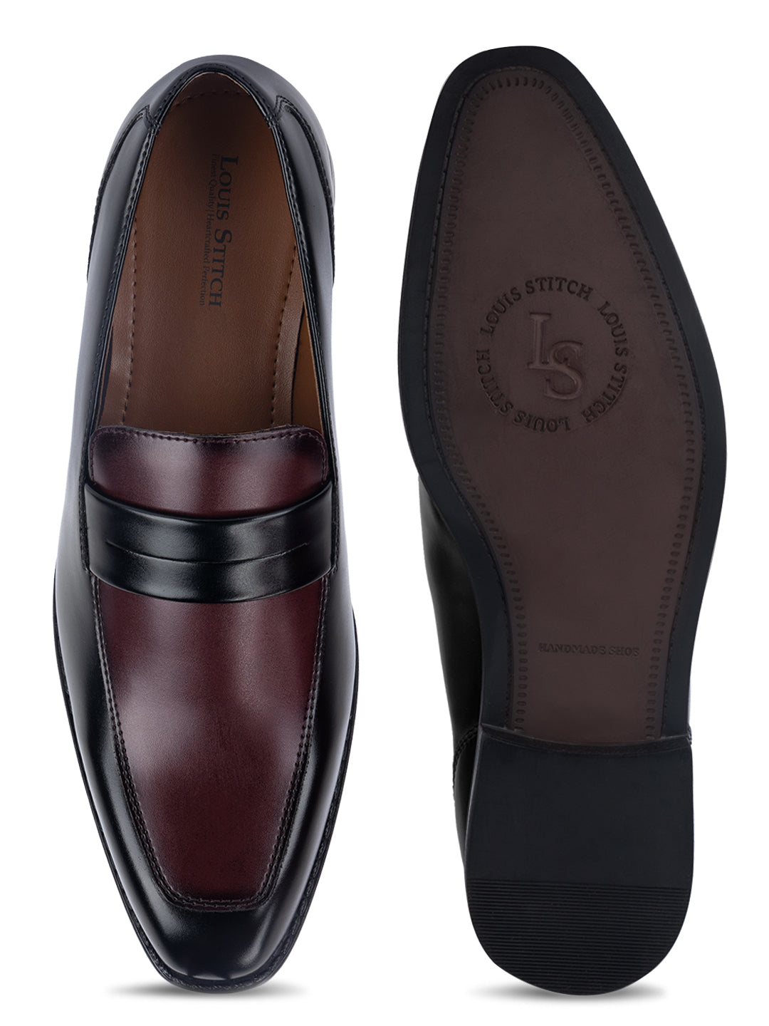 Black and Maroon Handcrafted Dual Tone Moccasins Slipon