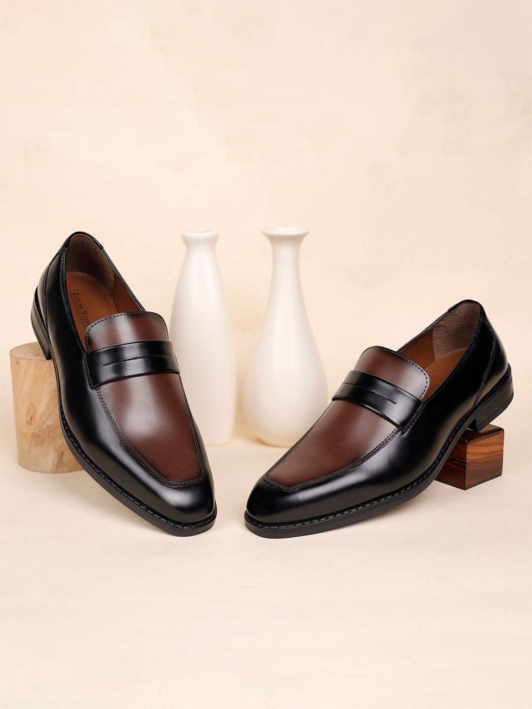 Tan and Black Handcrafted Dual Tone Moccasins Slipon