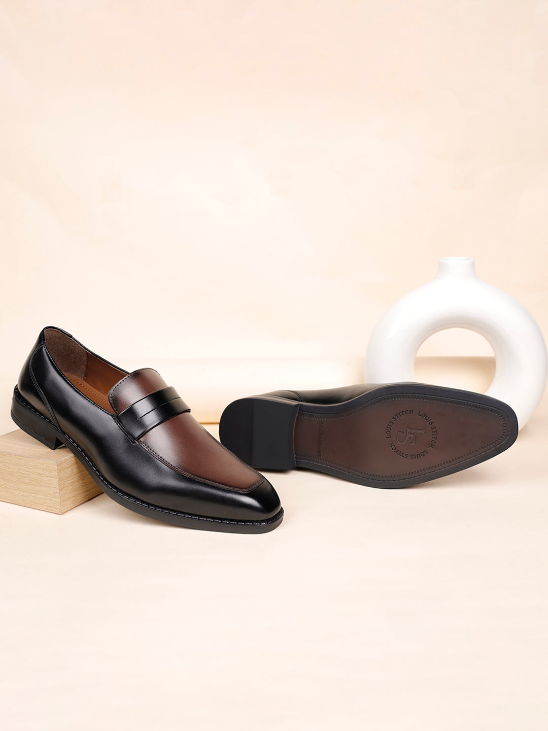 Tan and Black Handcrafted Dual Tone Moccasins Slipon