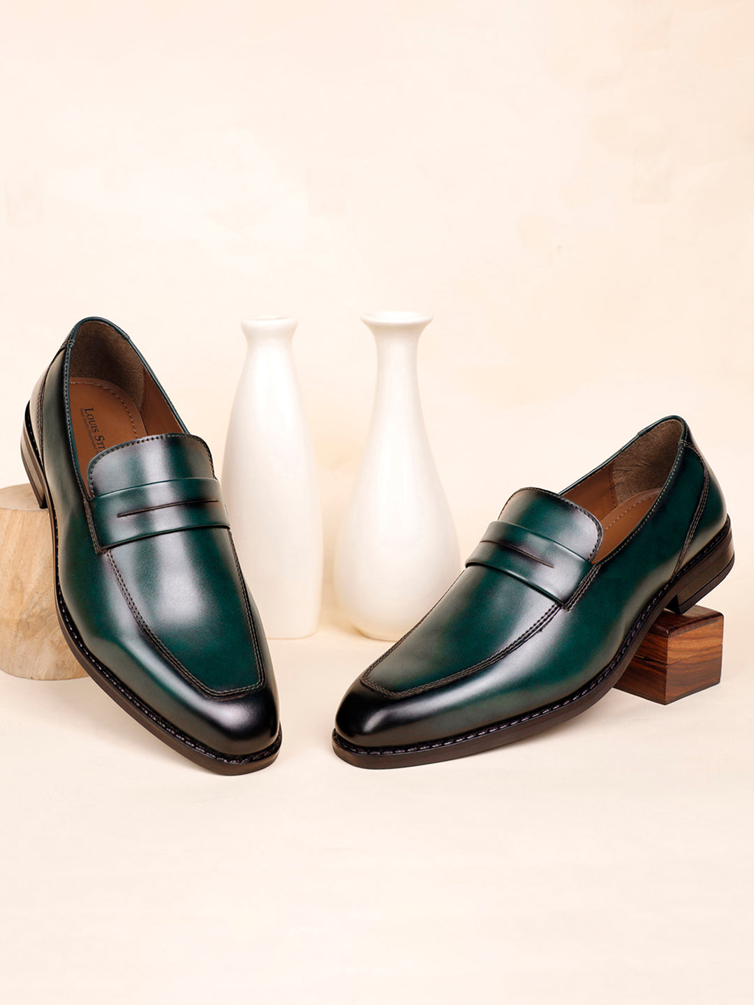 Seaweed Green Handcrafted Dual Tone Moccasins Slipons