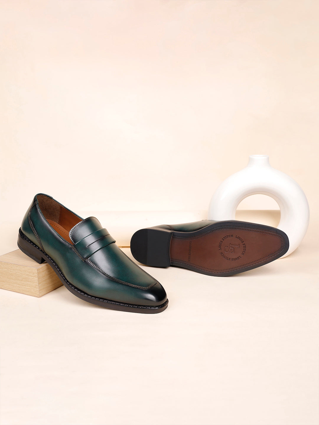 Seaweed Green Handcrafted Dual Tone Moccasins Slipons