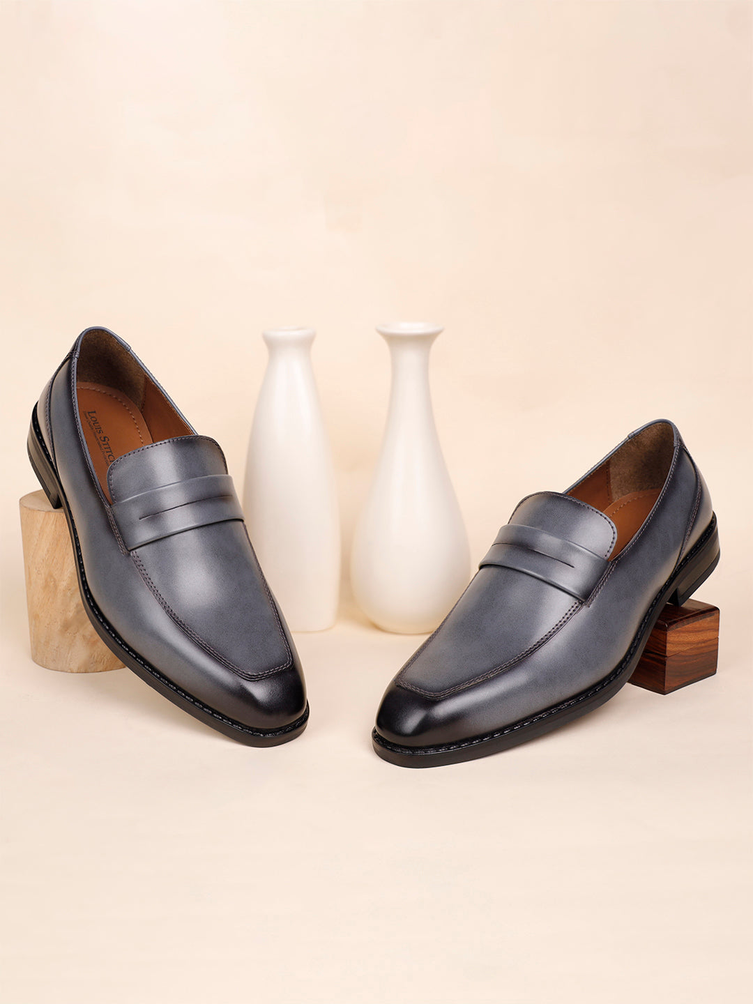 Ash Grey Handcrafted Dual Tone Moccasins Slipon