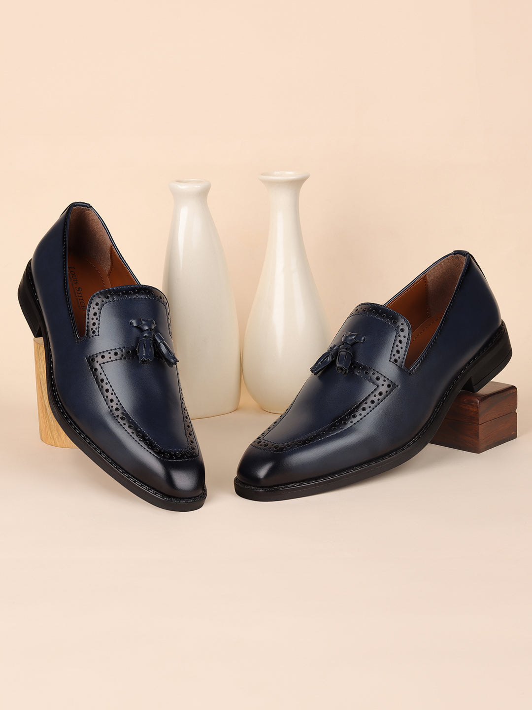 Federal Blue Handcrafted Tassel Moccasins Slipon