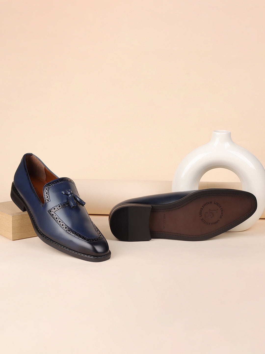 Federal Blue Handcrafted Tassel Moccasins Slipon