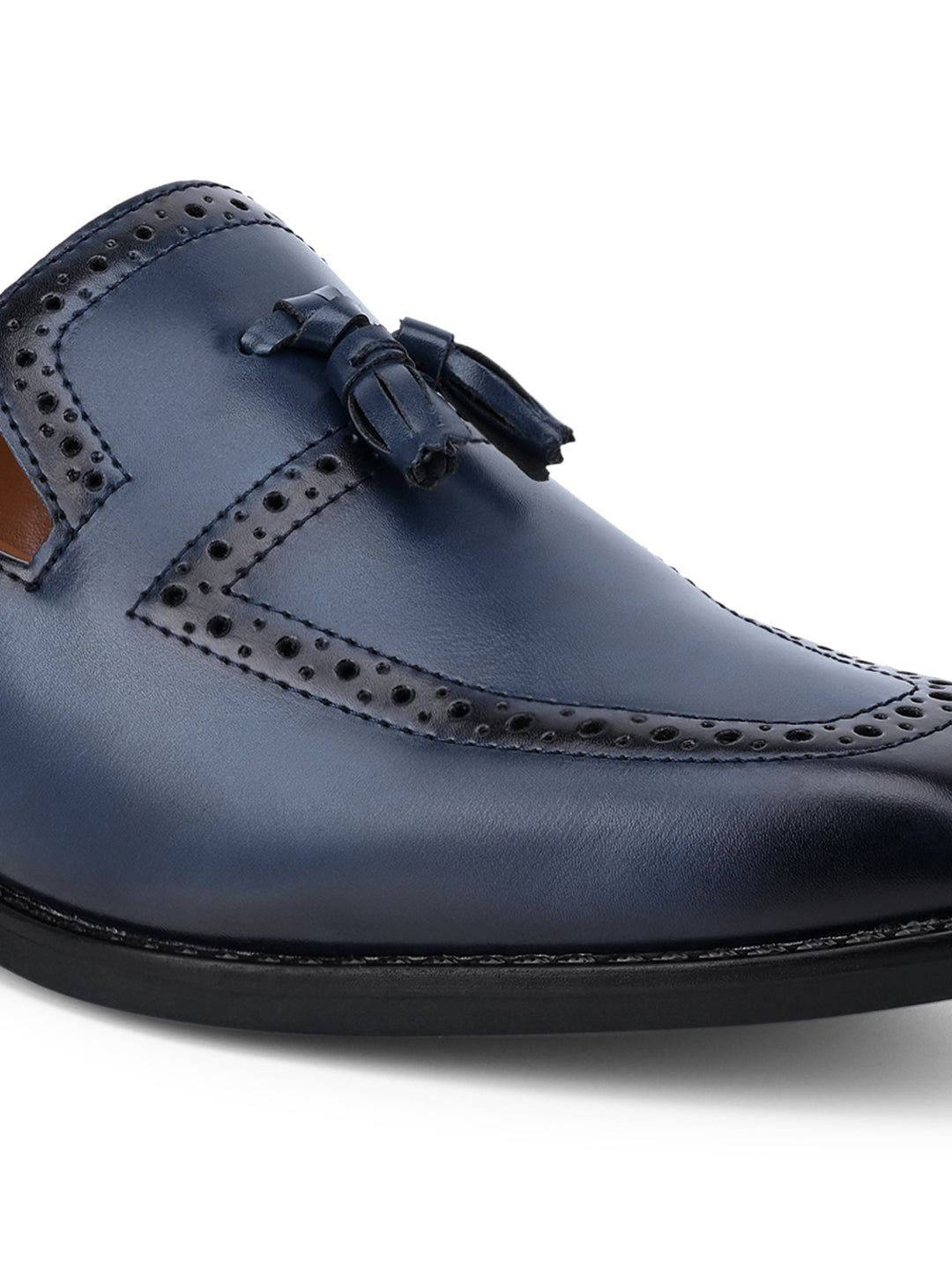 Federal Blue Handcrafted Tassel Moccasins Slipon