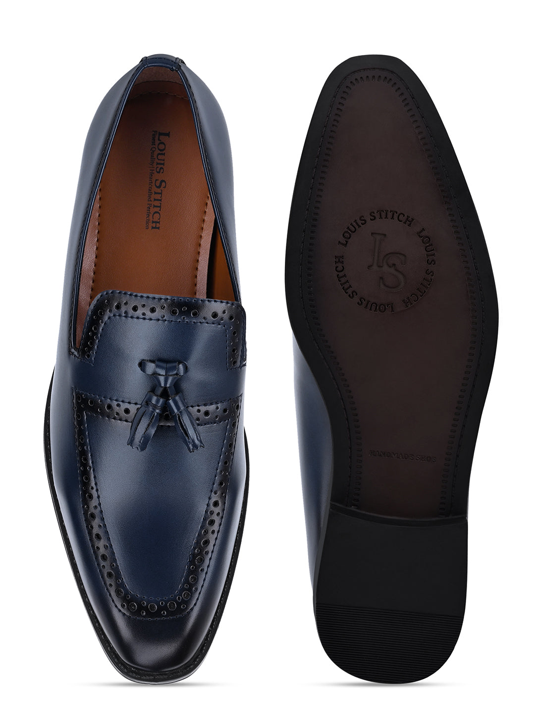 Federal Blue Handcrafted Tassel Moccasins Slipon