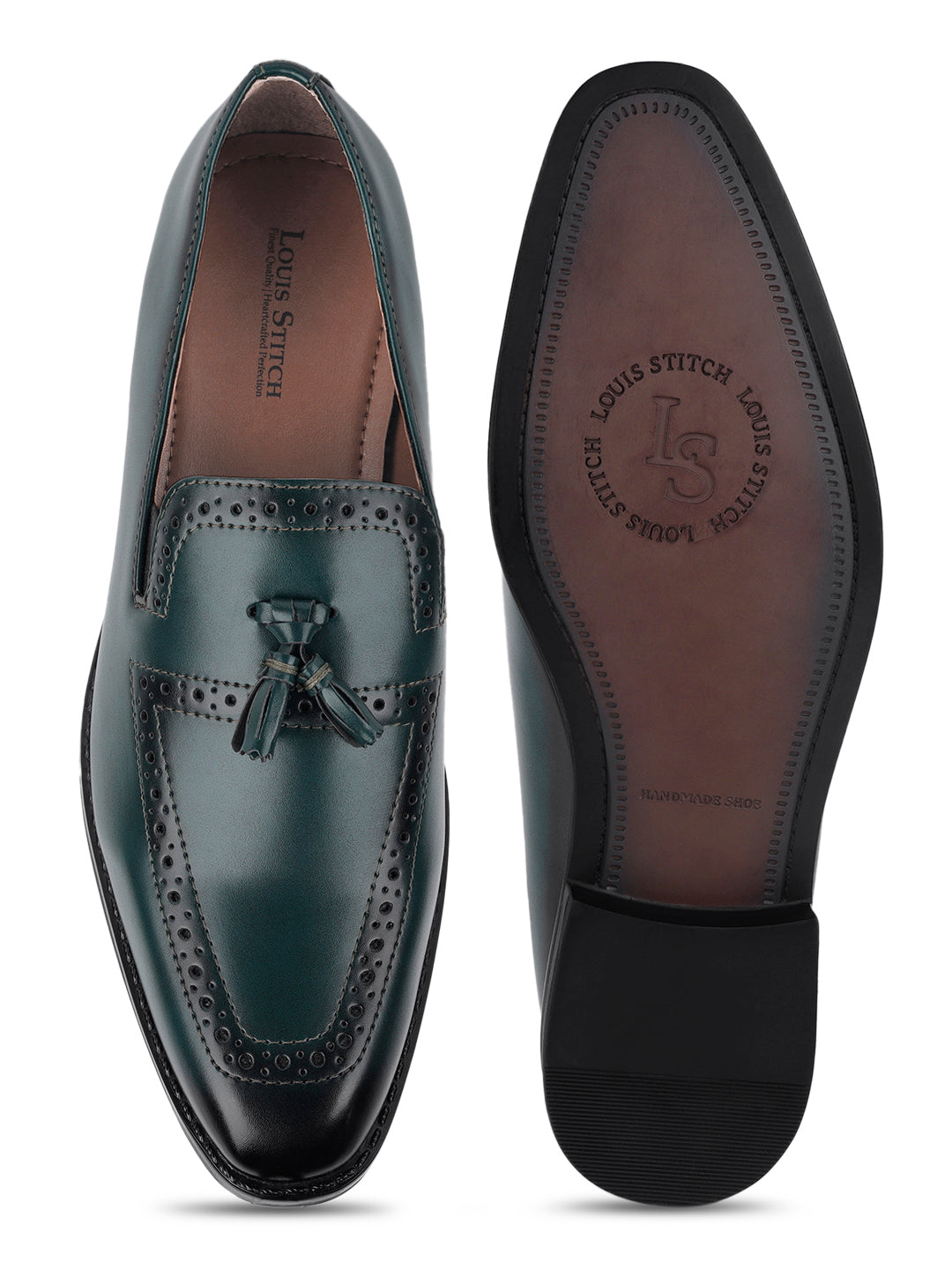 Seaweed Green Handcrafted Tassel Moccasins Slipons