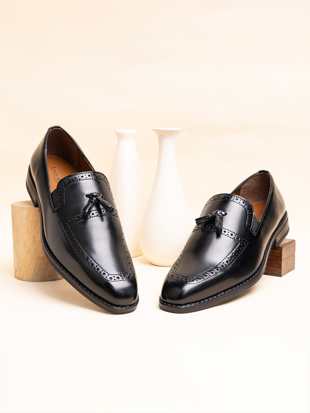 Jet Black Handcrafted Tassel Moccasins Slipons