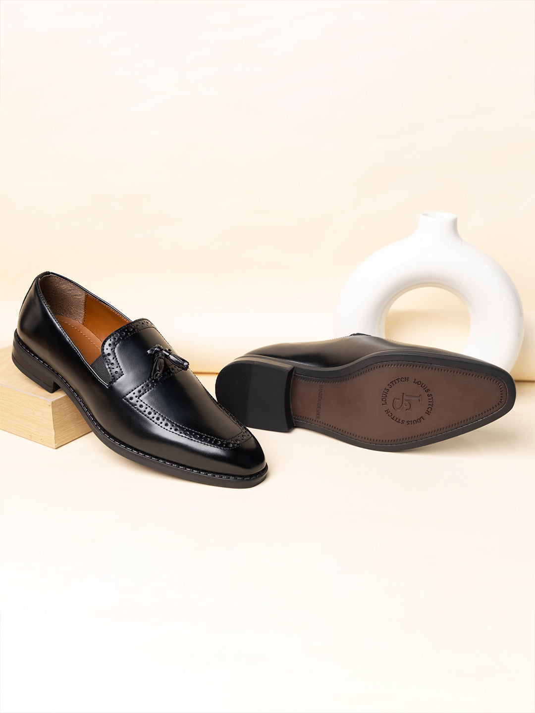 Jet Black Handcrafted Tassel Moccasins Slipons