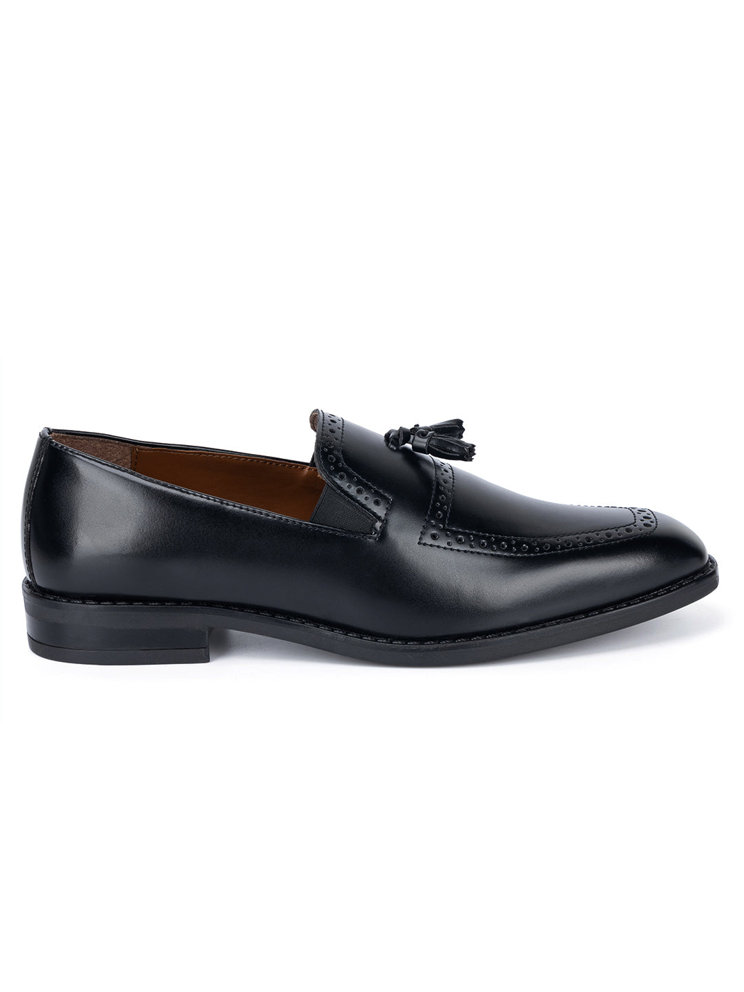 Jet Black Handcrafted Tassel Moccasins Slipons