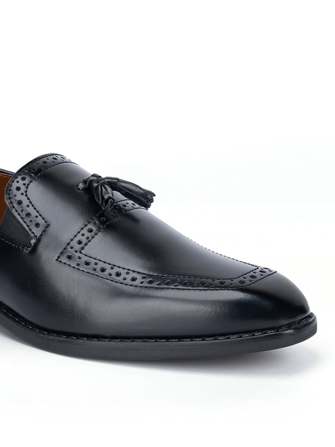 Jet Black Handcrafted Tassel Moccasins Slipons