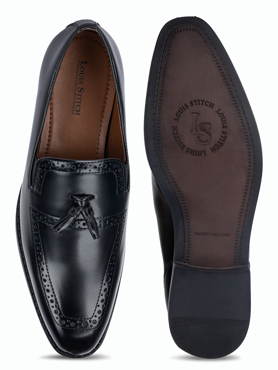 Jet Black Handcrafted Tassel Moccasins Slipons