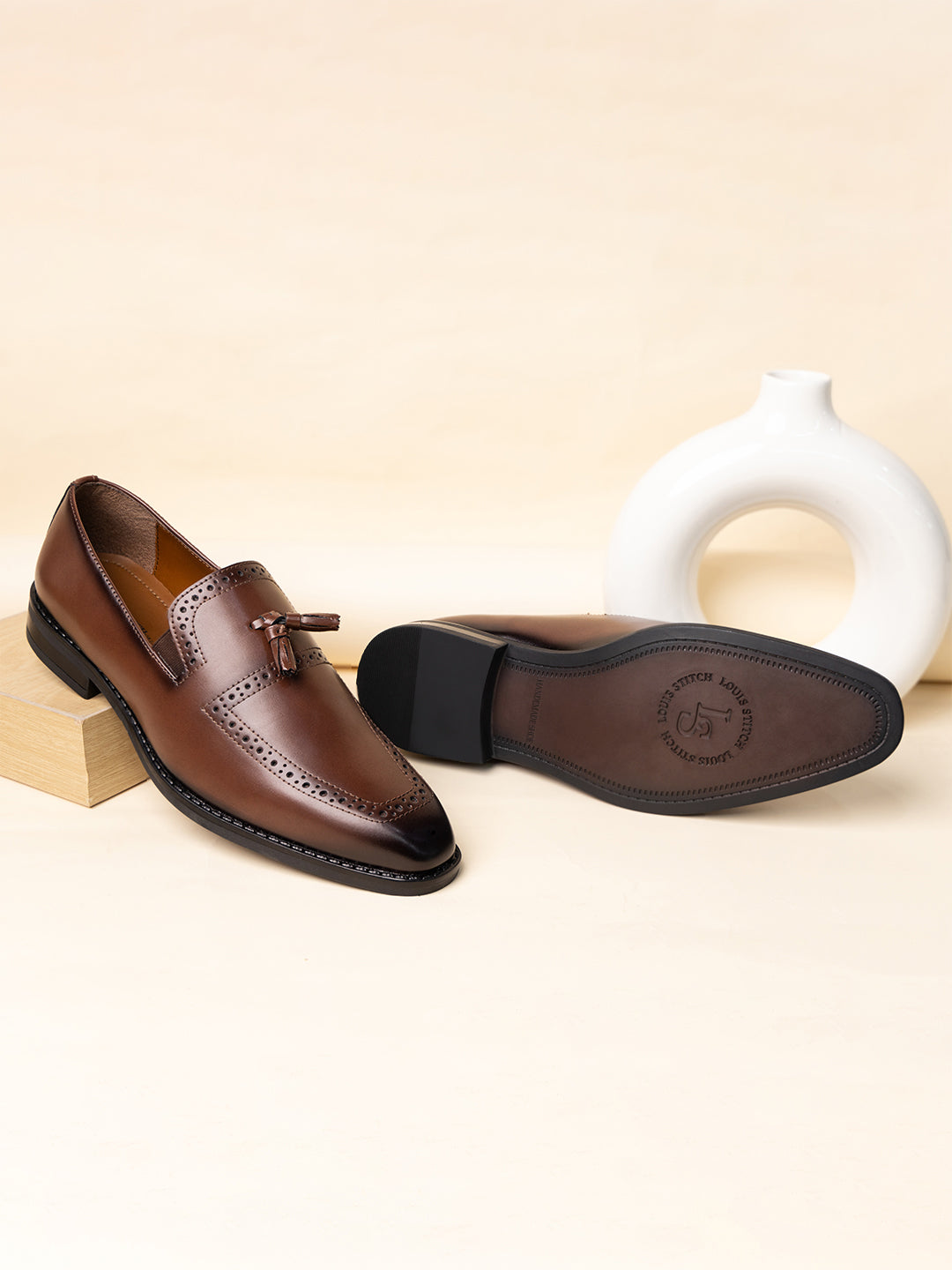 Tan Handcrafted Tassel Moccasins Slipons