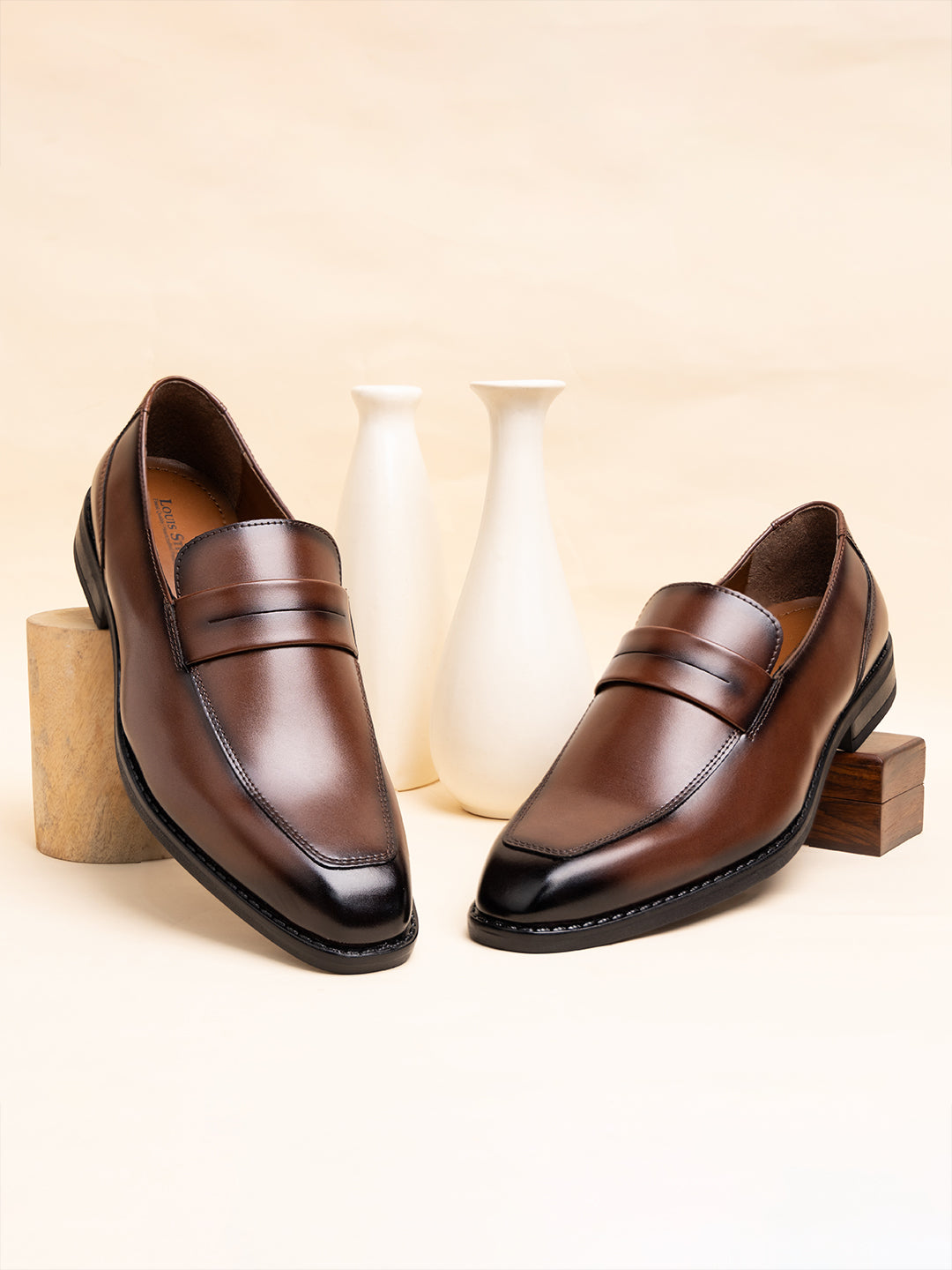 Tan Handcrafted Dual Tone Moccasins Slipons