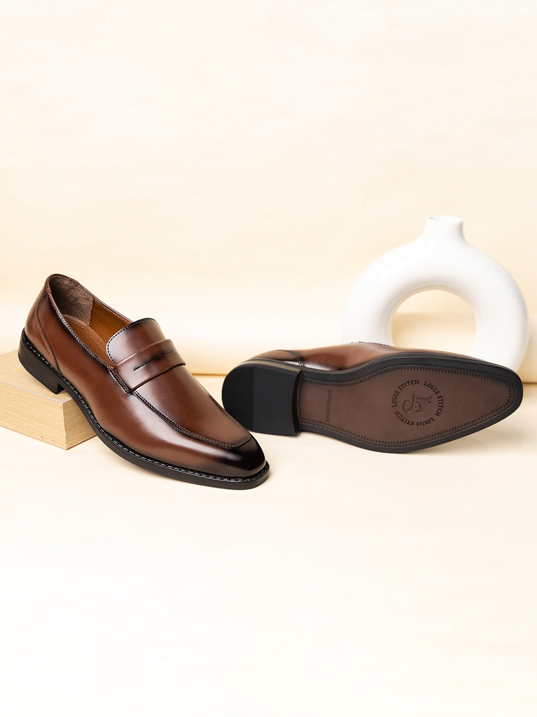 Tan Handcrafted Dual Tone Moccasins Slipons