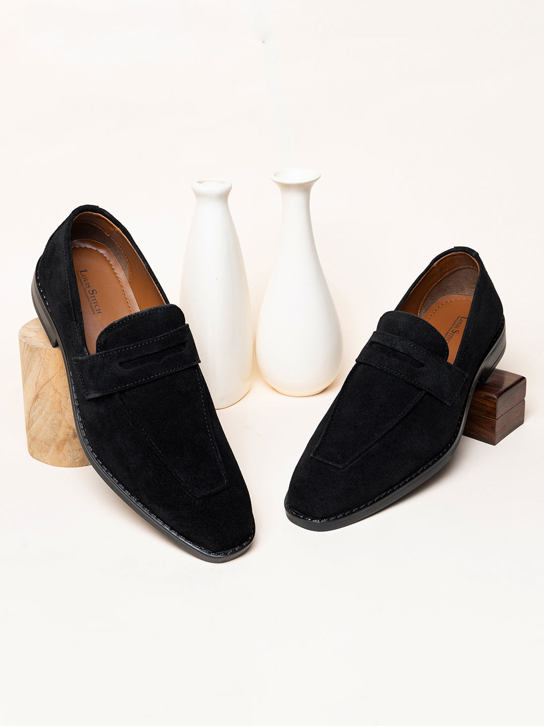 Jet Black Handcrafted Italian Suede Leather Moccasin Shoes