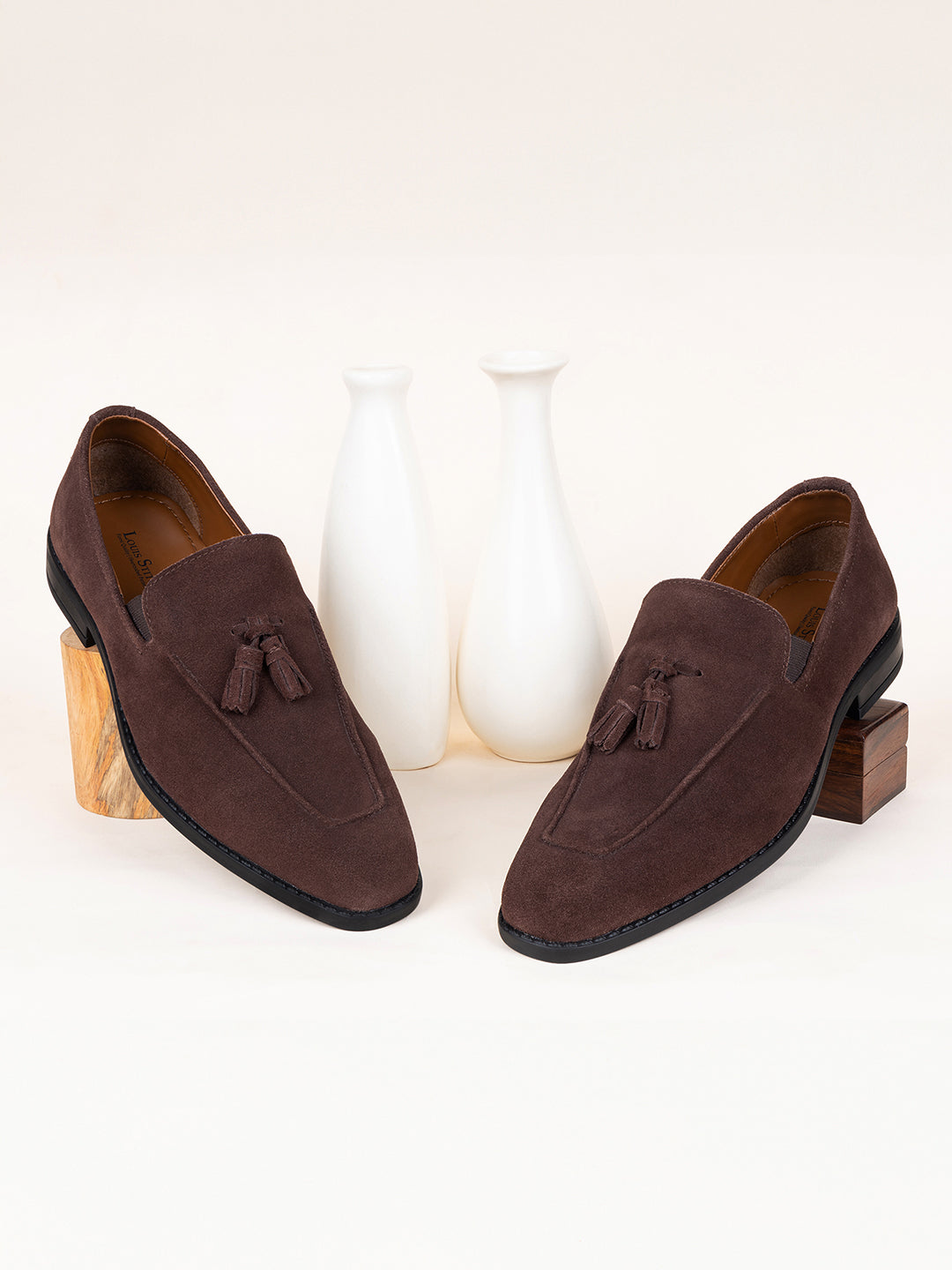 Brunette Brown Handcrafted Italian Suede Leather Tassel Moccasin Shoe