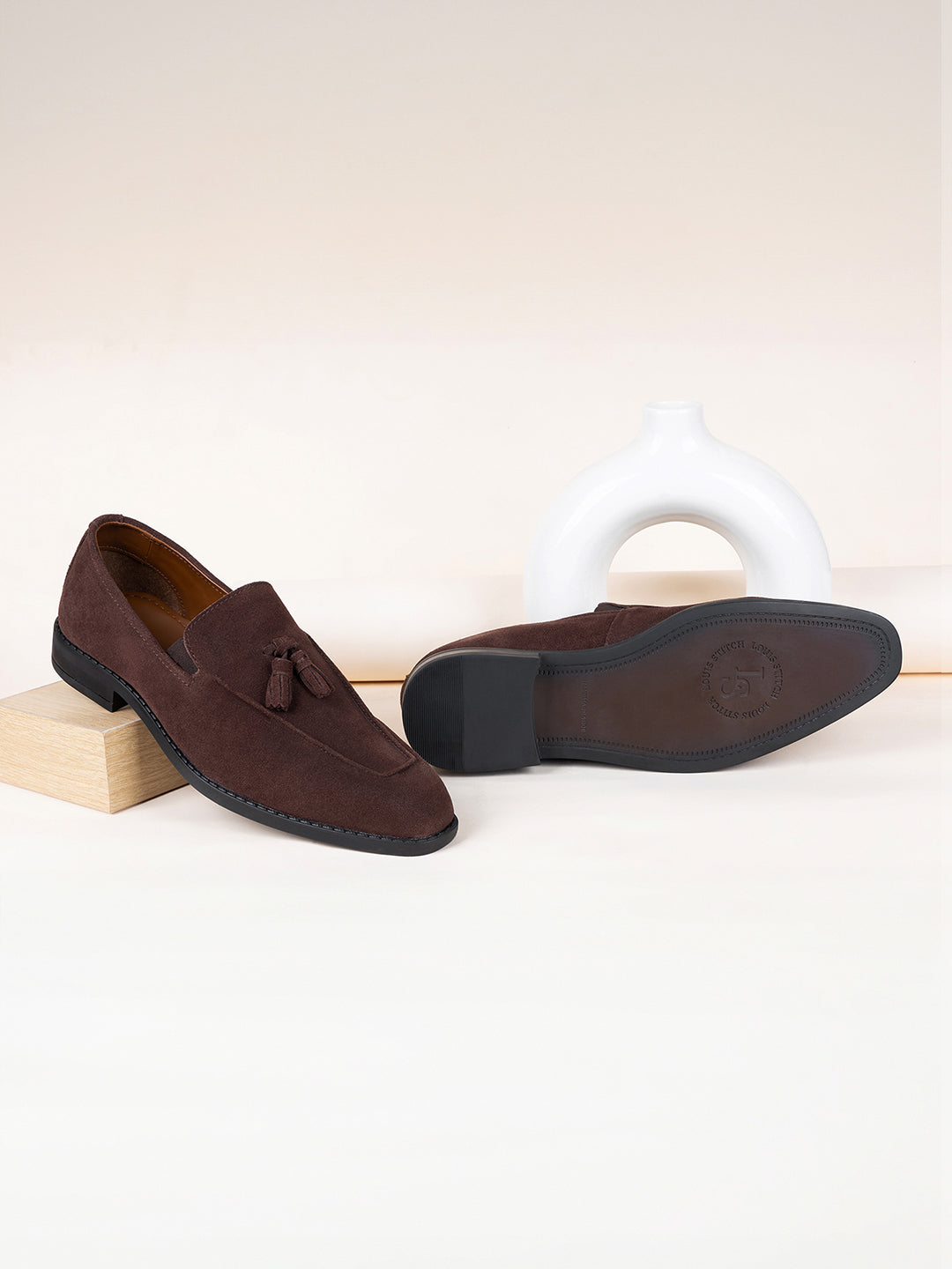 Brunette Brown Handcrafted Italian Suede Leather Tassel Moccasin Shoe