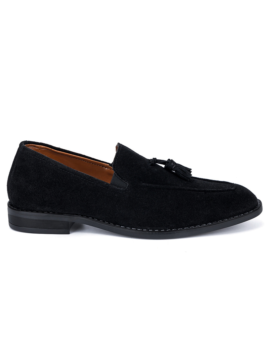 Jet Black Handcrafted Italian Suede Leather Tassel Moccasin Shoes