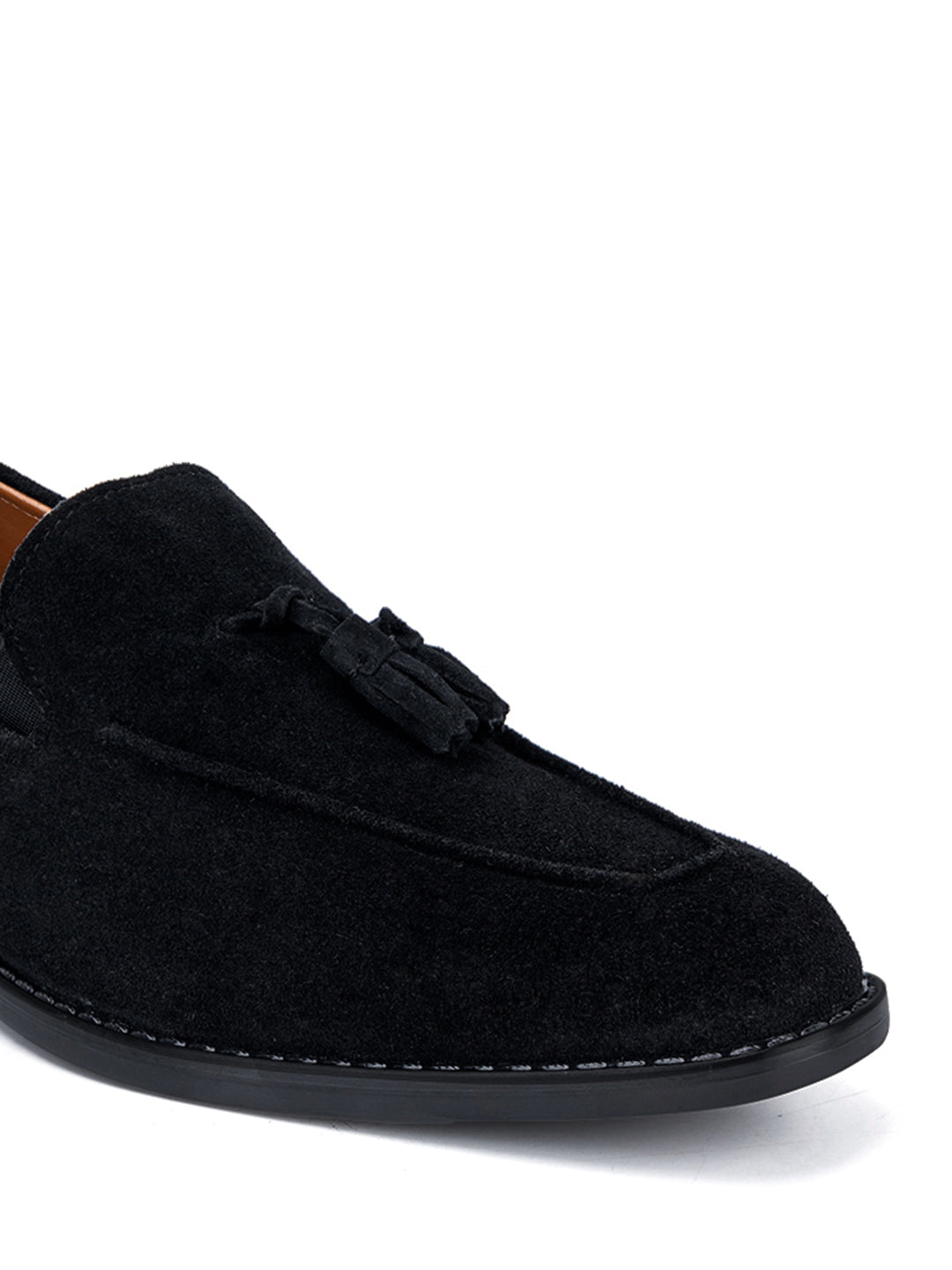 Jet Black Handcrafted Italian Suede Leather Tassel Moccasin Shoes