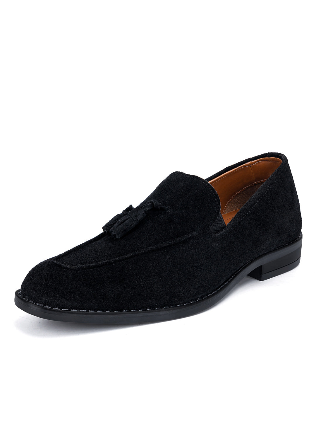 Jet Black Handcrafted Italian Suede Leather Tassel Moccasin Shoes