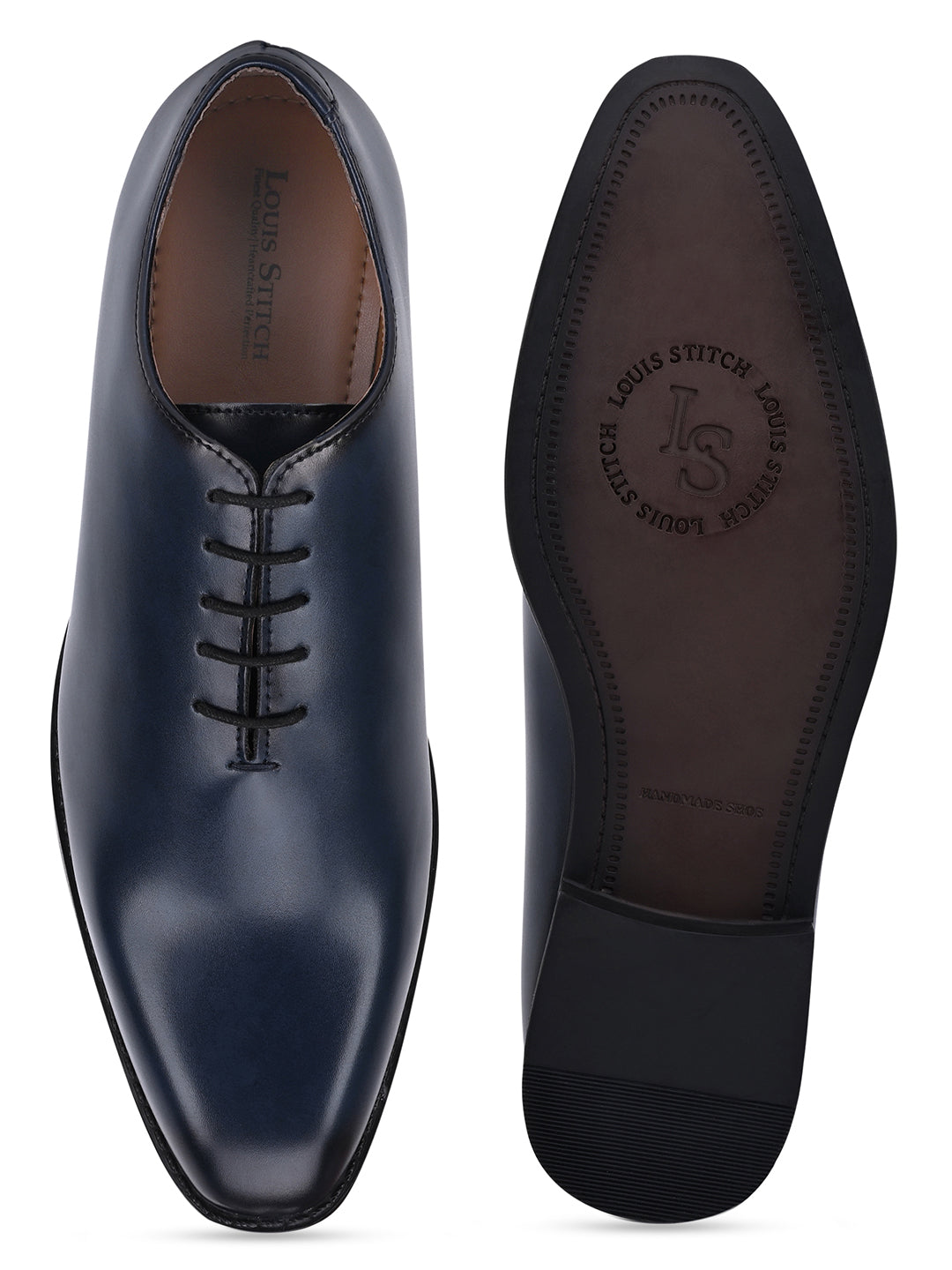 Federal Blue Handcrafted Lace-Up Wholecut Derby Shoe